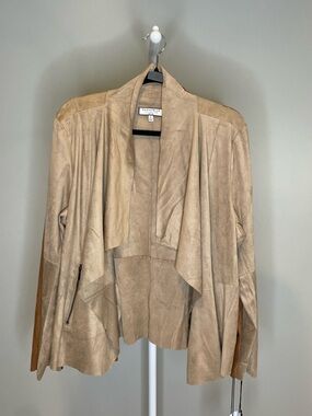 Bagatelle Taupe Faux Suede Drape-Front Jacket